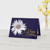 Witte Daisy Navy Achtergrond Birthday Kaart (Gele Bloem)
