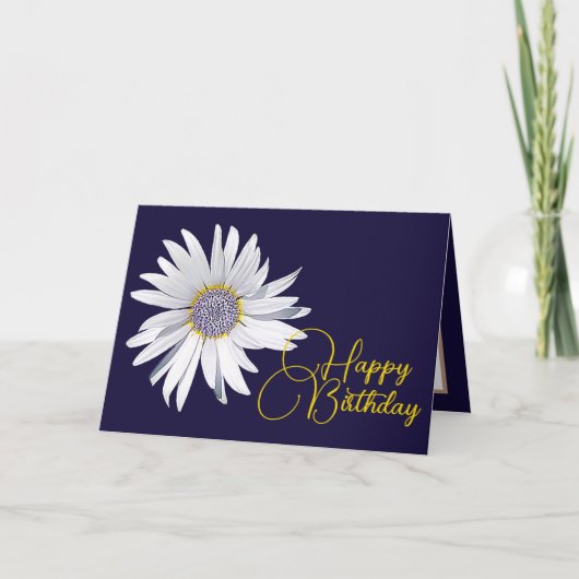 Witte Daisy Navy Achtergrond Birthday Kaart (Voorkant)