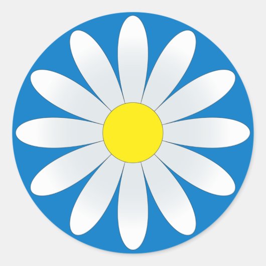 Witte Daisy op Blue Classic Ronde Sticker (Voorkant)