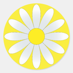 Witte Daisy op Gele Classic Ronde Sticker