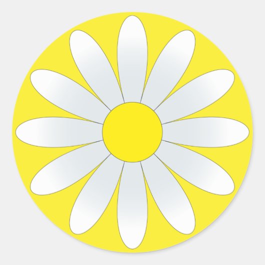 Witte Daisy op Gele Classic Ronde Sticker (Voorkant)