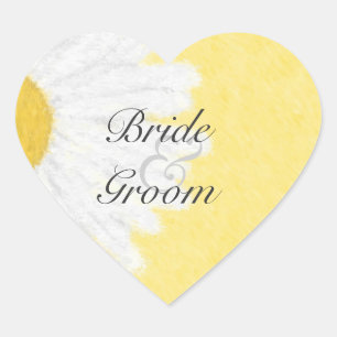 Witte Daisy op gele trouwstickers Hart Sticker