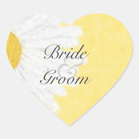 Witte Daisy op gele trouwstickers Hart Sticker (Voorkant)