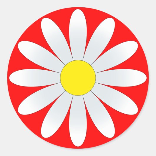 Witte Daisy op Rode Classic Ronde Sticker (Voorkant)