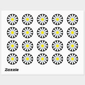 Witte Daisy op Zwarte Classic Ronde Sticker (Vel)