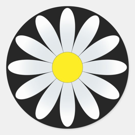 Witte Daisy op Zwarte Classic Ronde Sticker (Voorkant)