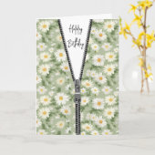 Witte Daisy Patroon met Rits voor Verjaardag Kaart (Gele Bloem)