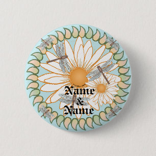 Witte Daisy pin-knop Ronde Button 5,7 Cm