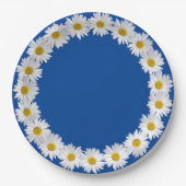 Witte Daisy rand op blauw Papieren Bordje (Voorkant)