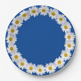 Witte Daisy rand op blauw Papieren Bordje