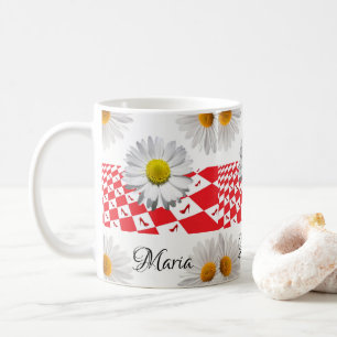 Witte Daisy Rood Geruite Mok