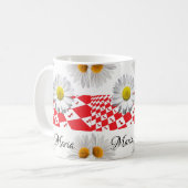 Witte Daisy Rood Geruite Mok (Voorkant links)