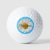 Witte Daisy Sky Blauwe Achtergrond Aangepaste Naam Golfballen (Voorkant)