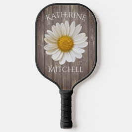 Witte Daisy versleten oude houten naam Pickleball Paddle