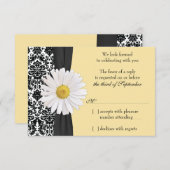 Witte Daisy Vintage Damast Trouw RSVP Antwoordkaar (Voorkant / Achterkant)