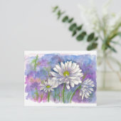 Witte Daisy Waterverf Bloemen Blauw Briefkaart (Staand voorkant)