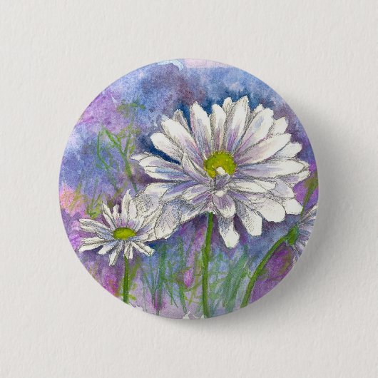 Witte Daisy Waterverf Bloemschilderij Ronde Button 5,7 Cm (Voorkant)