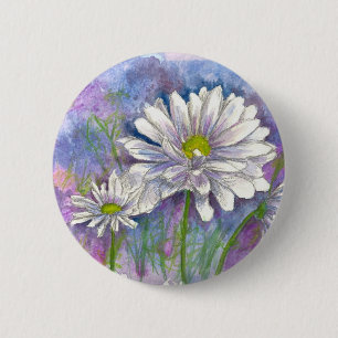 Witte Daisy Waterverf Bloemschilderij Ronde Button 5,7 Cm