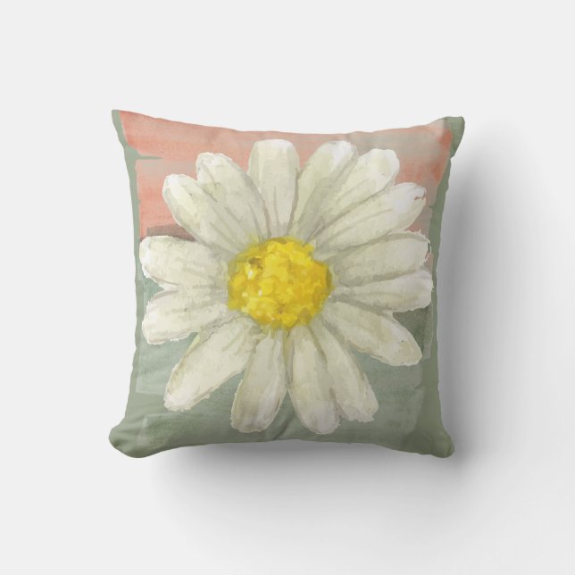 Witte Daisy Waterverf Kussen (Voorkant)