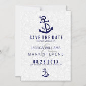 Witte Damasjes en blauw nieslang anker Magnetische Uitnodiging (Voorkant)