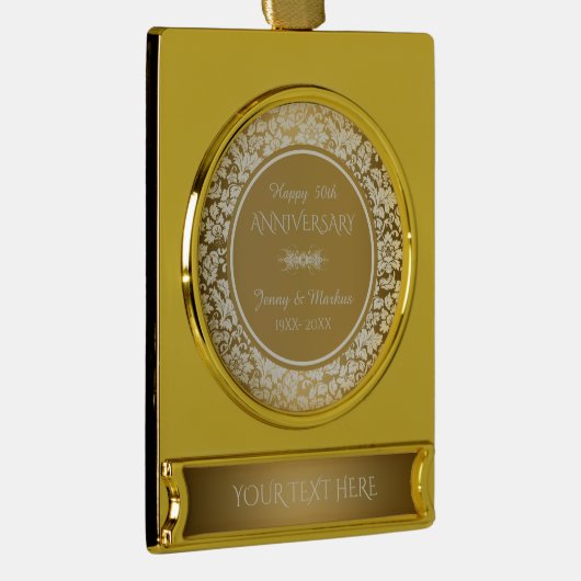 Witte Damask 50e Jubileum Verguld Banner Ornament (Rechts)