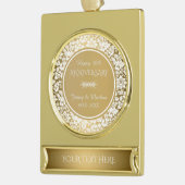 Witte Damask 50e Jubileum Verguld Banner Ornament (Links)