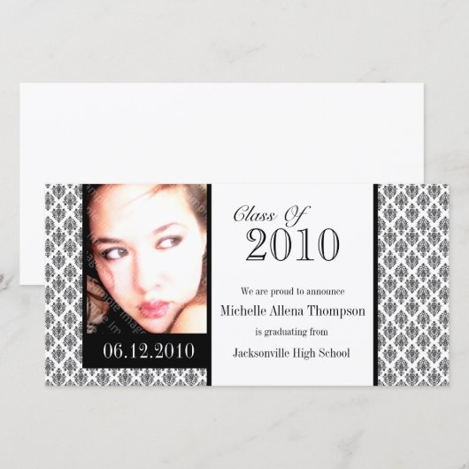 Witte Damask Afstuderen Aankondiging Fotokaarten (Voorkant / Achterkant)
