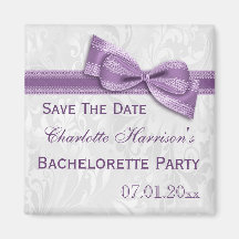 Witte Damask & Faux Bow Bachelorette Save The Date