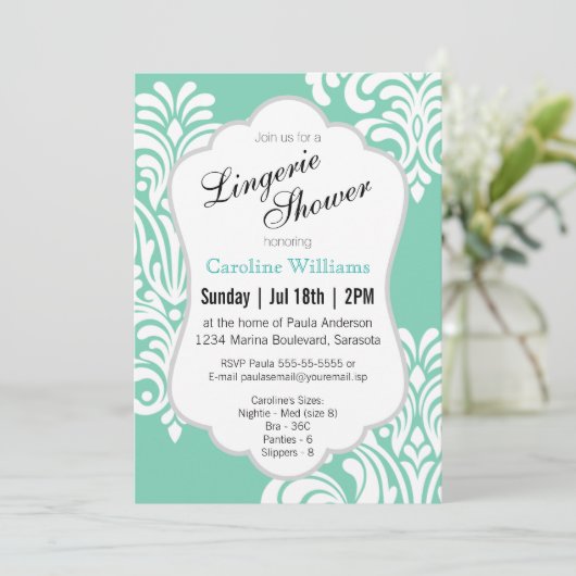 Witte Damask Lingerie Douche Kaart (Staand voorkant)