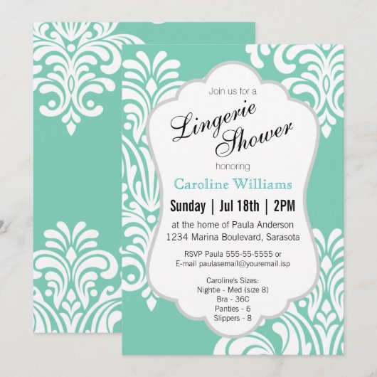 Witte Damask Lingerie Douche Kaart (Voorkant / Achterkant)