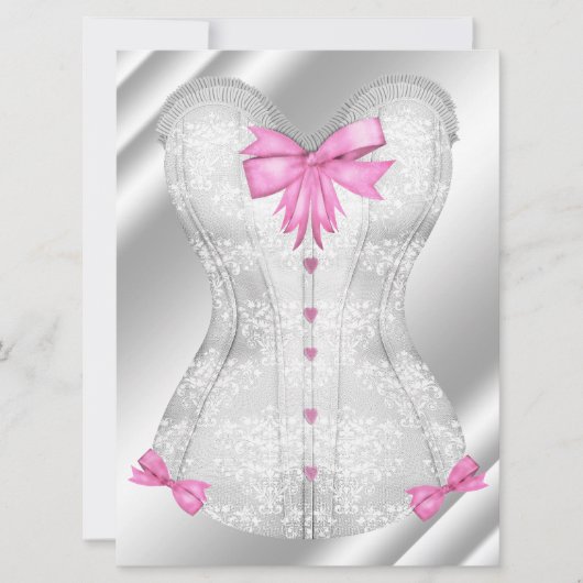Witte Damask Roze Bogen Corset Lingerie Douche Kaart (Voorkant)