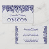 Witte Damasks & Blauw Bloemen Kant Loyaliteit Kaar Klantenkaartje (Voorkant / Achterkant)