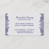 Witte Damasks & Blauw Bloemen Kant Loyaliteit Kaar Klantenkaartje (Achterkant)