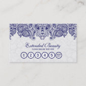 Witte Damasks & Blauw Bloemen Kant Loyaliteit Kaar Klantenkaartje (Voorkant)