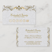 Witte Damasks & Goud Bloemen Kant Loyaliteit Kaart Klantenkaartje (Voorkant / Achterkant)