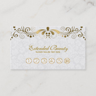 Witte Damasks & Goud Bloemen Kant Loyaliteit Kaart Klantenkaartje