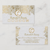 Witte Damasks & Gouden Paisley Kant Loyaliteit Kaa Klantenkaartje (Voorkant / Achterkant)