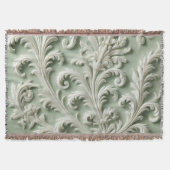 Witte Damast Bloempatroon Zachte Groene Achtergron Deken (Voorkant)
