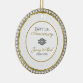 Witte damast en diamanten- 50ste Jubileum Keramisch Ornament (Rechts)