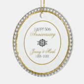 Witte damast en diamanten- 50ste Jubileum Keramisch Ornament (Links)