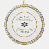 Witte damast en diamanten- 50ste Jubileum Keramisch Ornament (Achterkant)