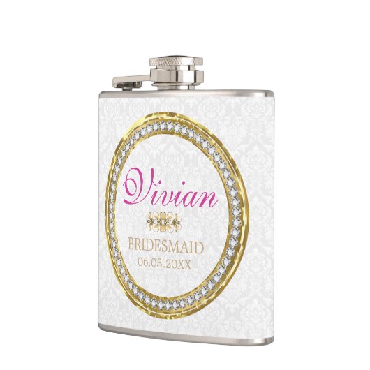 Witte damast en diamanten heupfles (Links)