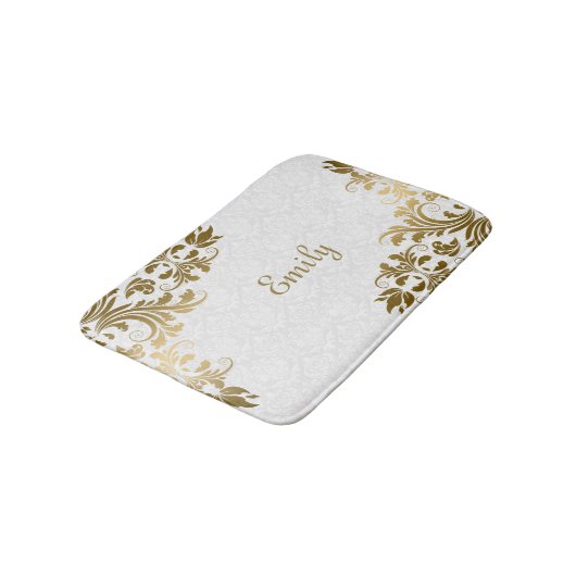 Witte damast en gouden wervelingen badmat (Gekanteld)