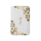 Witte damast en gouden wervelingen badmat (Voorkant Verticaal)