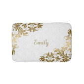 Witte damast en gouden wervelingen badmat (Voorkant)