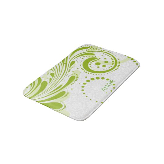 Witte damast en groene wervelingen badmat (Gekanteld)