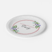 Witte Damast en kleurrijk boeket- Gelukkige Verjaa Papieren Bordje (Gekanteld)