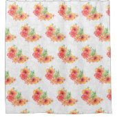 Witte damast en kleurrijke bloemen douchegordijn (Voorkant)