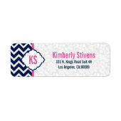 Witte damast en marineblauwe chevron etiket (Voorkant)