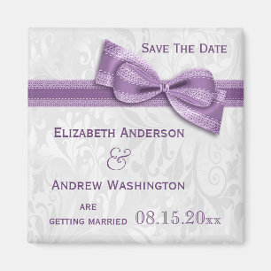 Witte Damast en Nabootsing Boog Save The Date Magneet